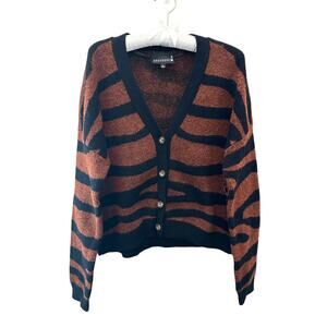 BROADWAY 38 NWT Tiger Stripe Cardigan Brown Black V Neck Button Sweater | Large